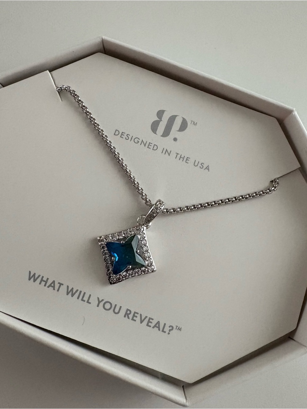 Bomb Party Kite Soirée Necklace NK98727 Azure Blue BiColor Tourmaline Rhodium - Picture 5 of 7